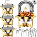 Round Chafing Dishes for Buffet 5 Qt,High Grade Chafing Dish Buffet Set, Full Size Pan,Rolled-Edge Design Food Warmers for Parties,Buffet,Wedding,Birthday,Camping 4 PACK (Gold)