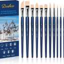 Artist Paint Brushes Set, 12PCS Watercolor Brushes Professional, Water Color Brushes - Round Flat, Liner Filbert Angular Oval Wash & Dagger for Acrylics Ink Watercolor Gouache Oil Tempera (Royal Blue)