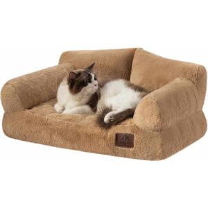  Fluffy Plush Pet Dog Cat Couch Cover Soft Calming Pet Sofa Bed Cover, Light Brown (24"L x 18"W x 10"Th)