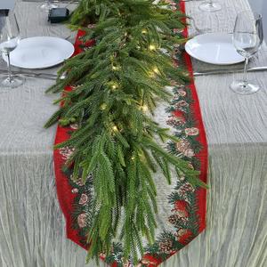1 PCS 9 FT Artificial Norfolk Pine Garland, Real Touch Christmas Garland with Lights, Faux Winter Pine Garland for Fireplace Mantle Table Wall Stairs Indoor Outdoor Christmas Decorations