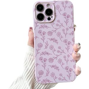 NITITOP for iPhone 16 Pro Case Cute Flower Floral Leaves - Purple | Aesthetic, Flower branch, For girls women, Slim fit, Soft TPU, Shockproof, Protective, Waterproof