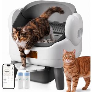 Automatic Litter Box Self Cleaning, Automatic Cat Litter Box for Multiple Cats with App Control, Open Top Self Cleaning Litter Box - Safety Protection, Easy Setup, Odor Control, Gray