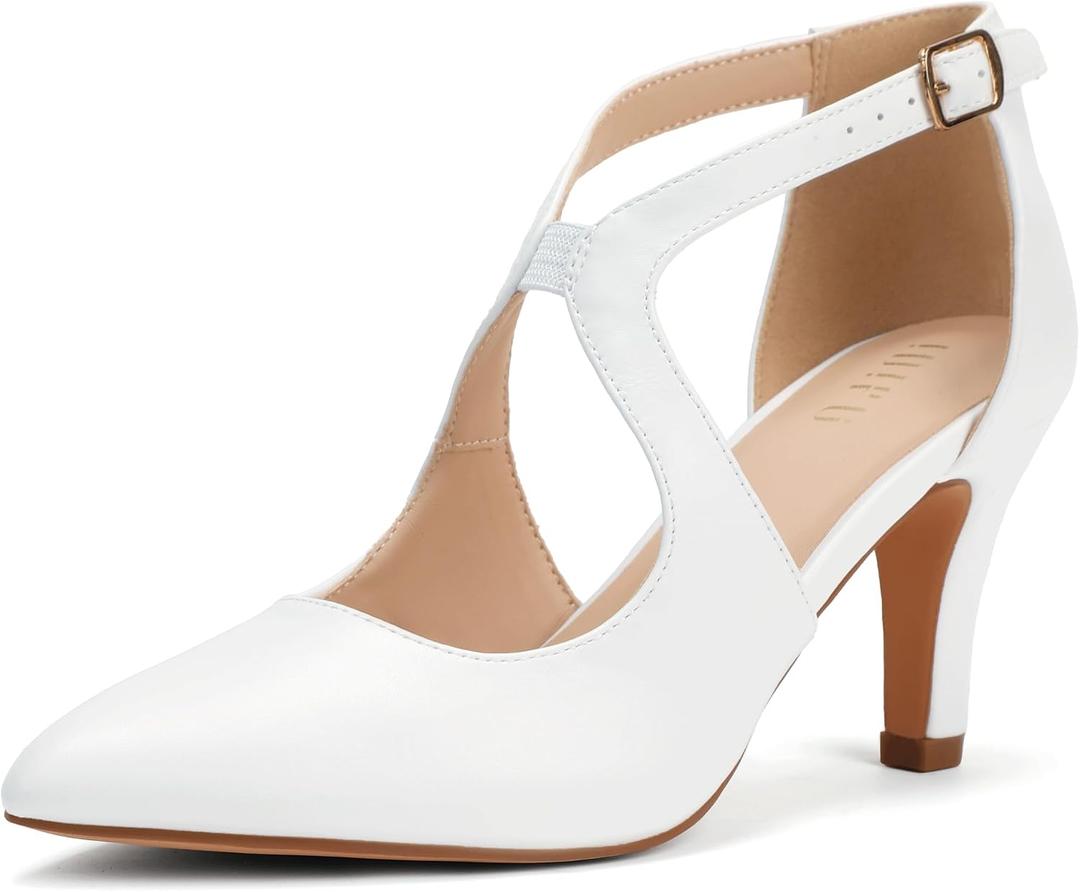 IDIFU IN3 Closed Toe High Heels Dress Shoes for Women Pumps Dressy Cross Strap Pointed Toe Heel Work Office Formal Wedding Prom Party Evening Shoes Comfortable Stiletto Heels, US 9