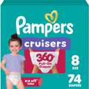 Pampers Diapers - Cruisers 360° - Size 8, 74 Count, up to 100% Leakproof Fit, Designed for Active Babies, Pull On Diaper