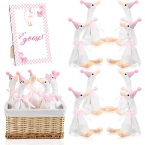 Blueweenly 8 Sets One Silly Goose Birthday Decoration 15.7 Inch Soft Silly Goose Stuffed Animal Hat with Wood Table Decor for Birthday Party Decoration (Pink)