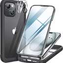 Miracase Glass Series Designed for iPhone 15 Plus Case 6.7',Full-Body Military Drop Proof 15 Plus Phone Case Cover with Built-in 9H Tempered Glass Screen Protector,Black
