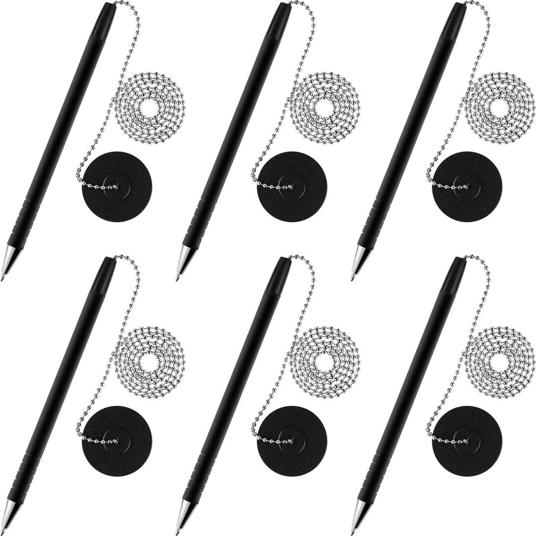 Outus 6 Pieces Secure Pen with Adhesive Chain and Security Pen Holder for Home Bank Office Hotel Supplies, Black Ink