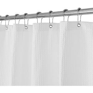 Barossa Design Waffle Weave White Shower Curtain Hotel Luxury Quality, Fabric Shower Curtains for Bathroom, Pique Pattern Cloth, Water Repellent and Machine Washable, Standard Size 71" x 72"