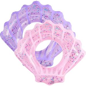 Juexica 2 Pack Shell Swim Rings for Kids Inflatable Mermaid Seashell Pool Float Children Swimming Floatie Glitter Confetti Swim Tube Summer Beach Party Decorations for Kids Toddlers Teens