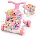 QDRAGON 3 in 1 Baby Walker and Activity Center for Girl, Learning to Walk, Sit to Stand, Early Educational Push Toys with Music Panel for Infant Toddler 12+ Months Pink
