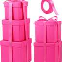 Cholemy 5 Pcs Square Nesting Boxes Decorative Gift Boxes with Lid and Ribbon Assorted Sizes Wrap for St. Patrick's Day, Carnival, Anniversary, Birthday, Bridal Shower Party Gifts(Hot Pink)