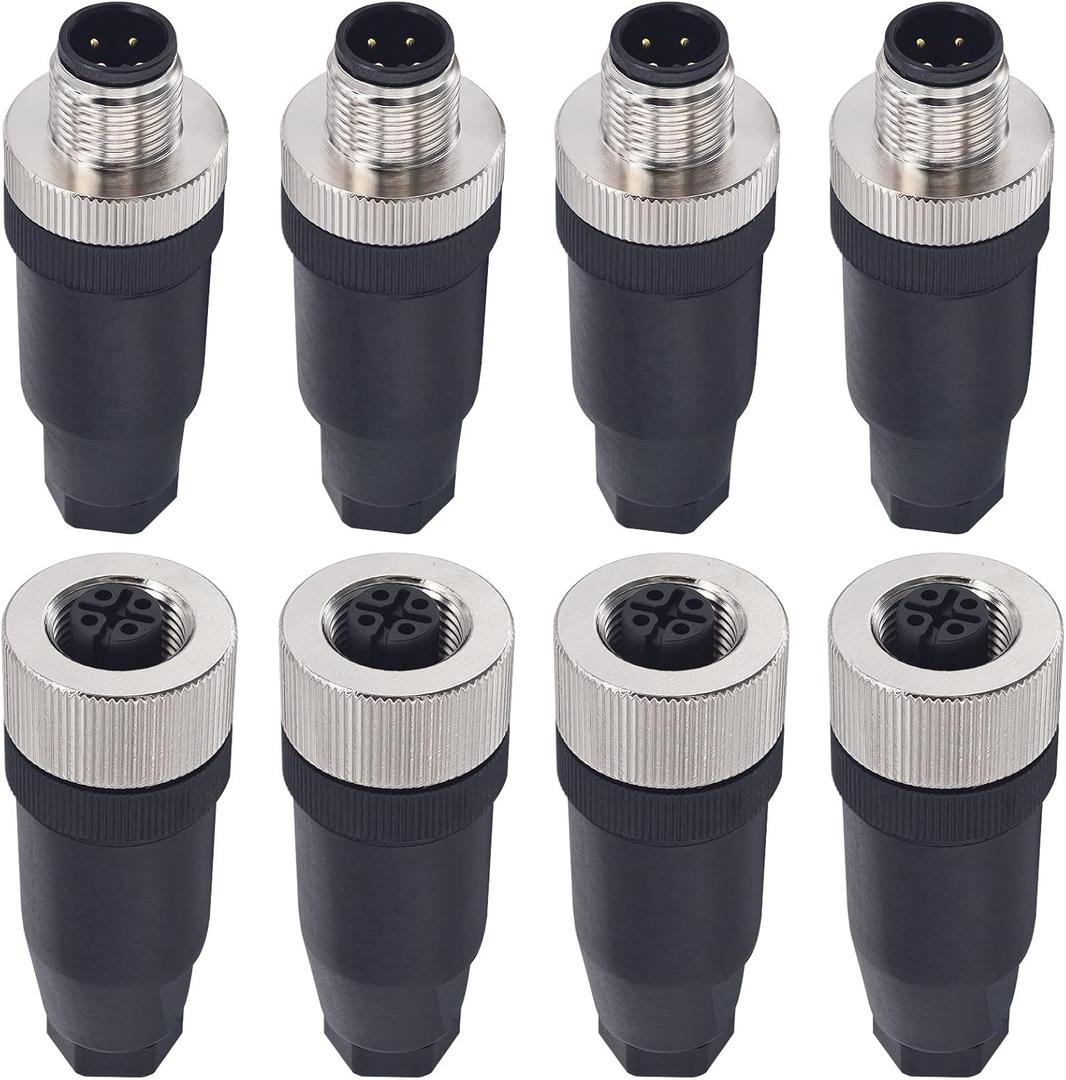 M12 4 Pin Male & Female Socket Panel Aviation Wire Connector,12mm Industrial Circular Connector,Outdoor Waterproof IP67,4 Sets