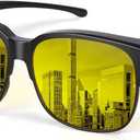 BIRCEN Polarized Fit Over Sunglasses: Wear Over Glasses Sunglasses Wrap Around Fitover Shades for Men Women UV Protection (J-black Frame Night Vision Lens)