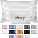 Blissy Silk Pillowcase - 100% Pure Mulberry Silk - 22 Momme 6A High-Grade Fibers - Silk Pillow Cover for Hair & Skin - Regular, Queen & King (White Striped, Queen)