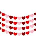 2 x Felt Burgundy Red and Pink Heart Garland- Pack of 40, Pre-Strung Valentines Banner for Wedding Decorations Anniversary Decorations