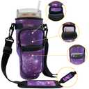 Water Bottle Carrier Bag for 40oz Stanley Tumbler with Handle, Galaxy Water Bottle Holder with Adjustable Strap& Phone Pocket, Stanley Cup Pouch Accessories for Walking,Purple