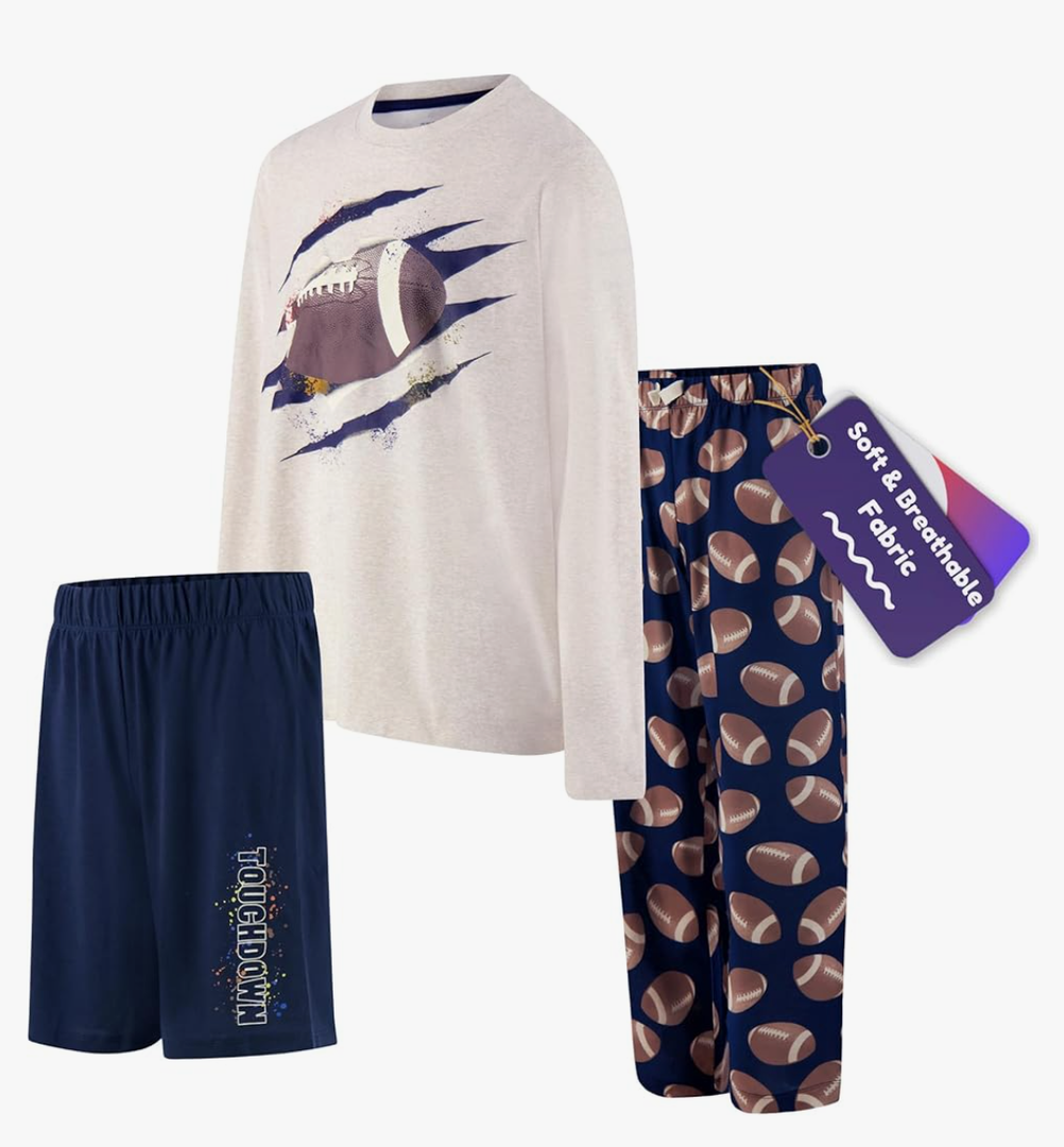 Boys Pajamas Set, 3-Piece Boys’ Sleepwear Pjs, Loose Fit, Soft, Breathable, Teens and Kids - Size  14-16