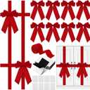 8 Pcs Velvet Christmas DIY Cabinet Ribbons Bows Large Christmas Door Ribbon Cabinet Bows with 20 Meter Velvet Ribbons for DIY Xmas Kitchen Cabinets Decor Gift Wrapping Decorations(Red)