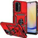 ATUMP for Samsung Galaxy A26 Case with [2 Pack] HD Screen Protector & Slide Camera Cover, Rotation Ring Kickstand [Military Grade] Shockproof Protective Case for Galaxy A26 5G- Red