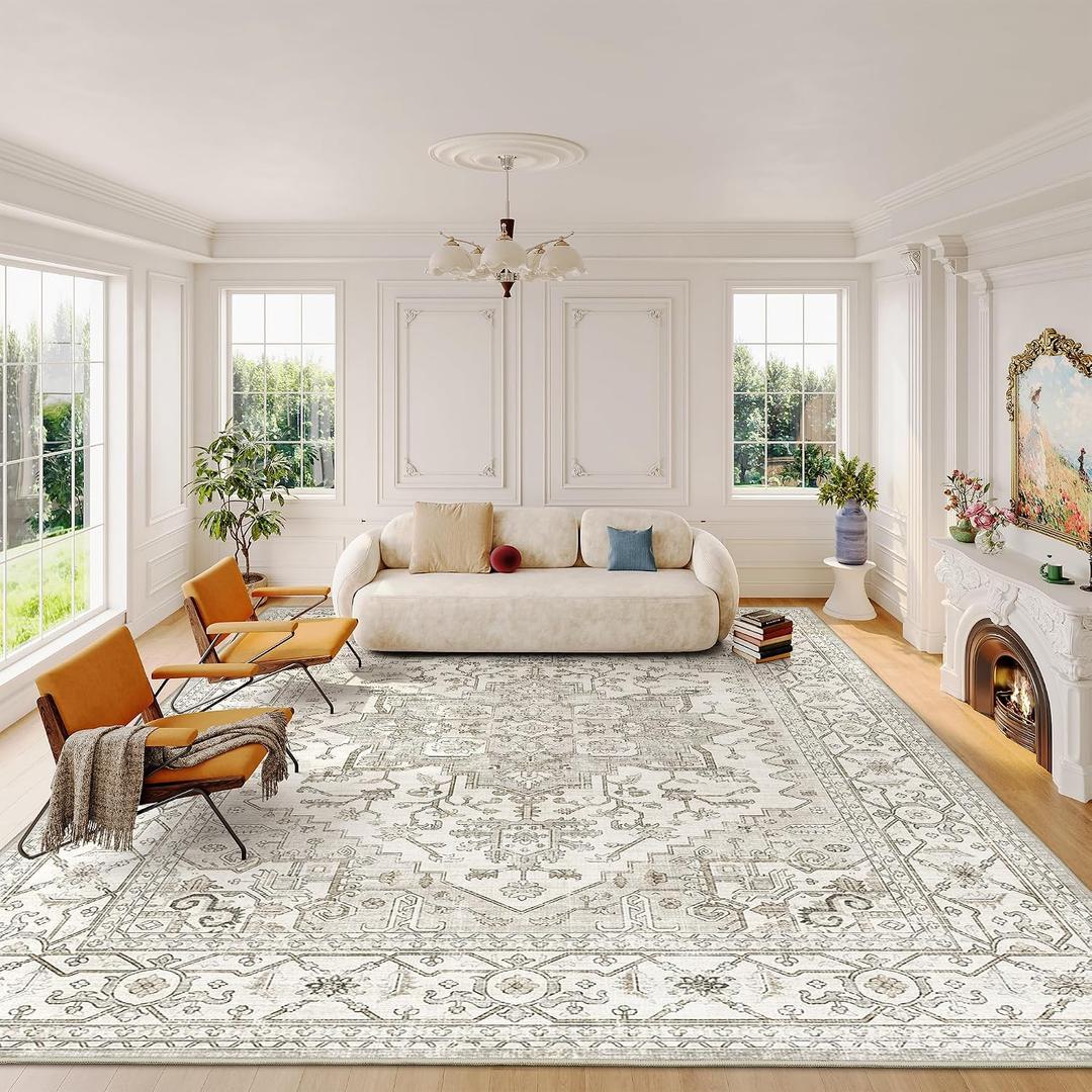 Area Rug for Living Room 6x9, Boho Carpet Machine Washable Rug Beige