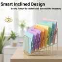 Simmer Stone 2 pcs Incline File Sorter, 7 Slot Magazine Holder for Letter, Document, Folder and Book, Metal Desktop Organizer Rack for Home, School and Office (2-gold)