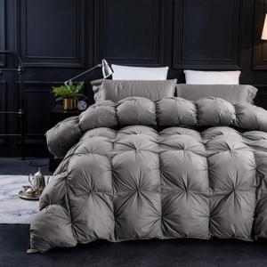 Three Geese Pinch Pleat Waterfowl Feathers and Down Comforter Palatial King Size Duvet Insert,750+ Fill Power,1200TC 100% Cotton, Premium All Seasons Gray Warm Hotel Comforter with 8 Tabs. Palatial King:120x98inches, Grey Twisted Flower