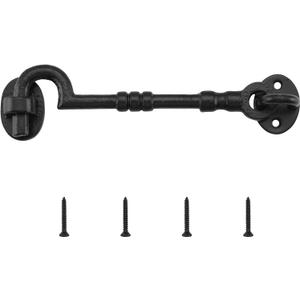 WellMade 6" Hook and Eye Latch for Door, Rust-Proof Door Latch, Privacy Hook Lock for Doors, Gate, Barn, Cabin, Window with 4 Screws (1 Pack, Black)