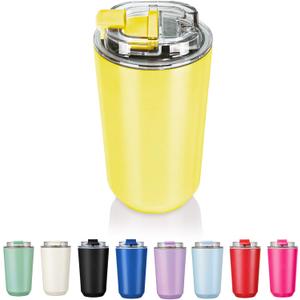 Puraville Insulated Tumblers with Lid, 14 oz Travel Coffee Mug Stainless Steel Vacuum Cup, Leak Proof Reusable Double Walled Coffee Tumbler for Iced and Hot Drinks, Yellow