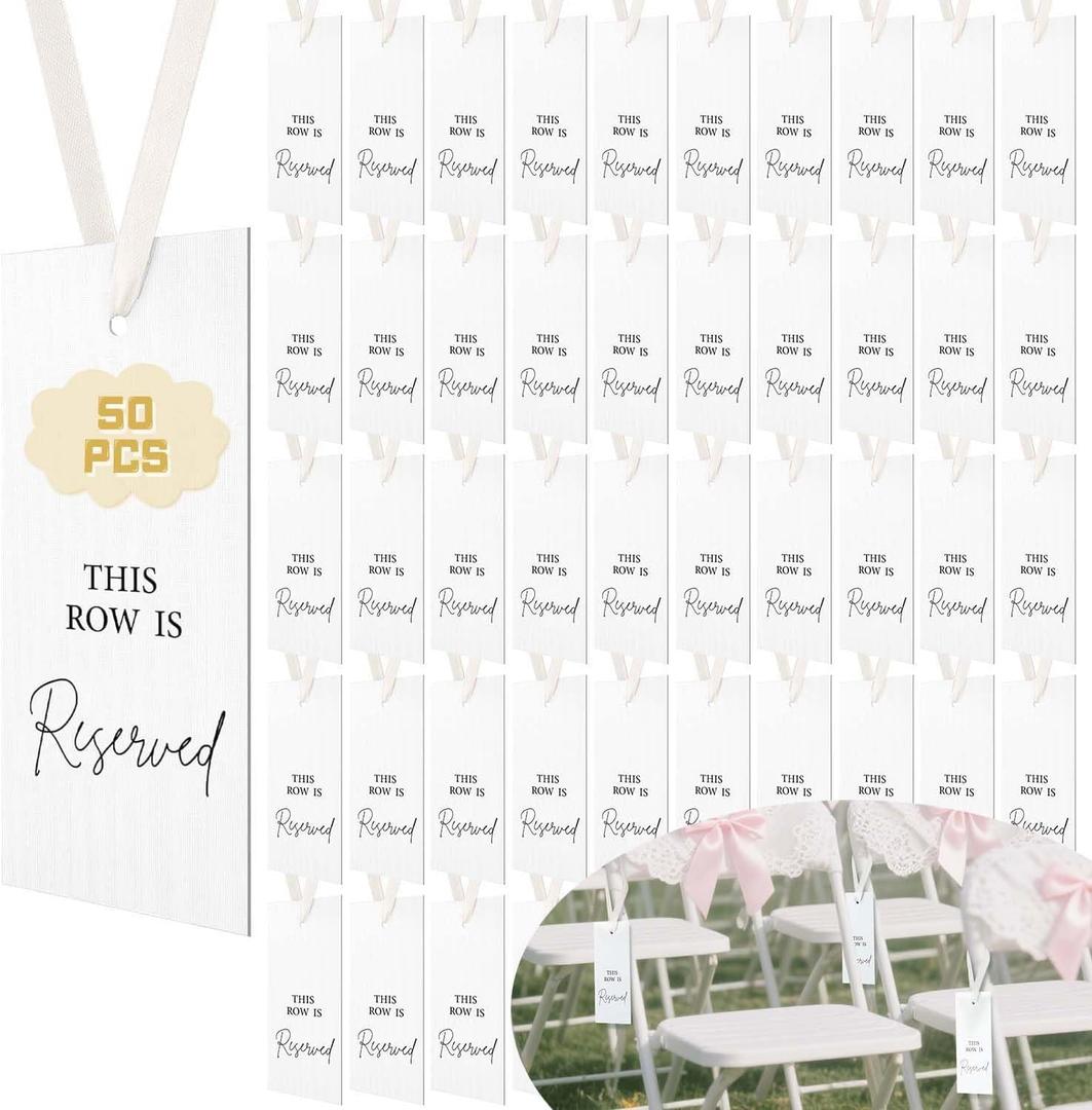 50 Pack Reserved Seating Signs with Ribbon - Elegant Wedding Chair Signs for Reserved Rows, Church Pews, Banquets - Instant Reserved Decor (White) 50 Pack Reserved Seating Signs with Ribbon - Elegant Wedding Chair Signs for Reserved Rows, Church Pews, Banquets - Instant Reserved Decor (White)