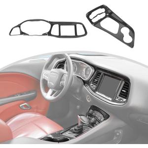 CheroCar Center Console Dashboard Cover & Gear Shift Decorative Panel Protective Cover Interior Accessories for 2015-2024 Dodge Challenger(Carbon Fiber Grain)