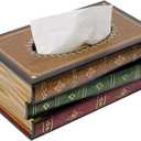 Crafted Classical Retro Wooden Antique Book Tissue Box Cover Rectangular Tissue Holder Dispenser Paper Cover Case Napkin Holder Home Decor for Bathroom living room office car kitchen
