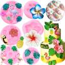 ZiXiang Flamingo Tropical Leaf Silicone Mold Plumeria Hibiscus Flower Fondant Molds Birds Pineapple Chocolate Molds For Cupcake Cake Topper Decorating Candy Gum Paste Set Of 6