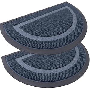 OLANLY 2 Pack Half Circle Door Mats, Waterproof All-Weather Indoor/ Outdoor Welcome Mats, Sturdy Natural Rubber, Low-Profile Easy to Clean Doormats for Front Door, Patio, Porch, 29.5x17, Blue
