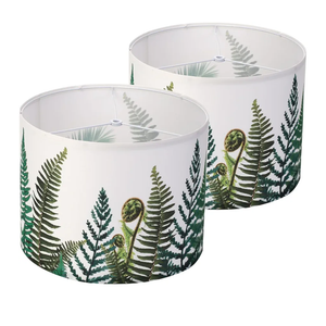 Large Fern Printed Drum Lamp Shades set of 2, 13"x13"x10" Medium Fabric Lamp Shades for Table Lamps,Floor Lamps.Easy-to-assemble Lamp Shade for Farmhouse or Modern Room Decoration.Sipder Design.