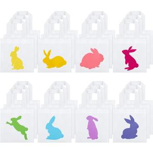 Boao 24 Pcs Bunny Non-woven Gift Bags Reusable Easter Tote Treat Bags Bunny Bag Basket Container with Handles for Gifts Wrapping Egg Hunt Game Easter Party Supplies(12 x 12 Inch)