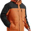 FREE SOLDIER Men's Waterproof Ski Jacket Fleece Lined Warm Winter Snow Coat with Hood Fully Taped Seams (Medium, Orange)