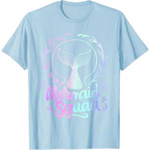 Mermaid Birthday Squad Party Girls Women Mermaid T-Shirt Blue Size M