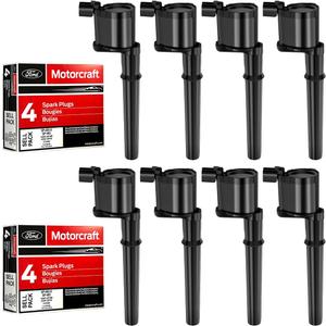 MAS Set of 8 Ignition Coils Pack + 8pcs Motorcraft Platinum Spark Plug SP493 Compatible with Lincoln Navigator Blackwood Mark VIII Ford Mustang Replacement for DG543 UF191 DG492 DG512