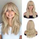 Haloo Blonde Wigs with Bangs - 19 Inch Natural Wavy Synthetic Heat Resistant Medium Length Hair Wigs for Women Daily Party, Dirty Blonde