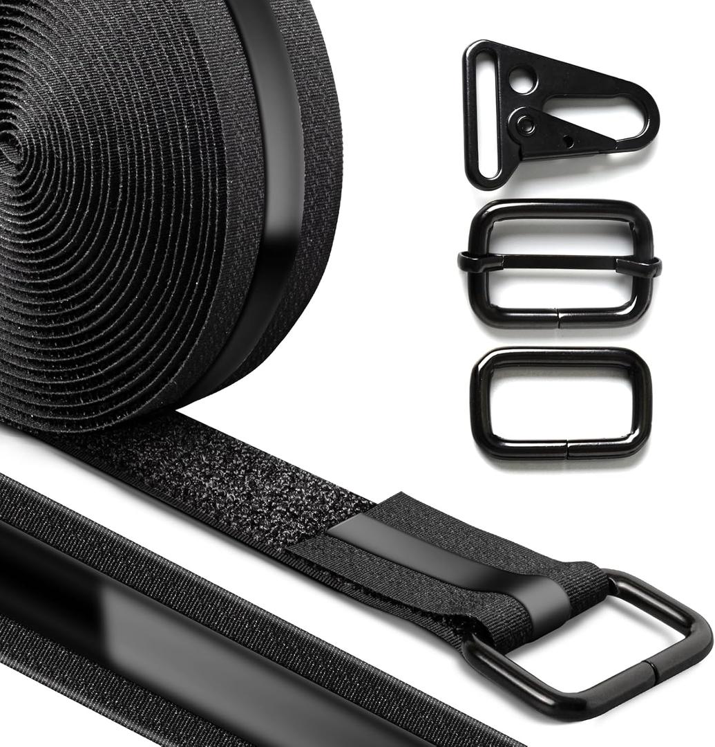 Heavy Duty Anti Slip Cinch Straps with 22 Metal Buckles, 1.18" x 16' Black Nylon Hook and Loop Straps, Reusable Utility Straps for Cable Management, Garage Organization and Outdoor Use