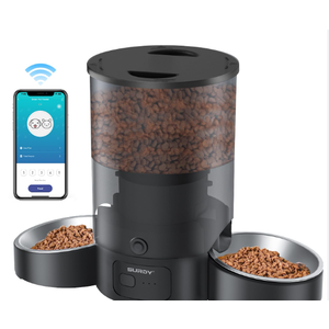 SURDY Automatic Cat Feeder with 5G WiFi, 20 Cups/5L Automatic Cat Food Dispenser for 2 Cats Smart Pet Feeder with APP Control for Remote Feeding (Black, 5L)