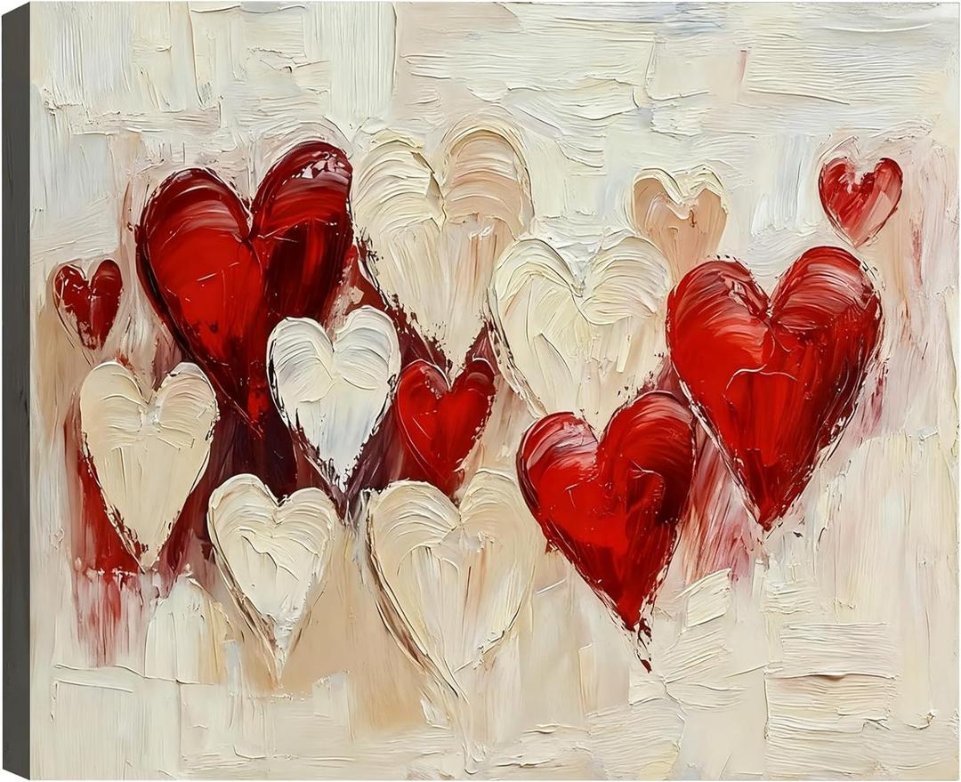 Framed Red Hearts Couple Love Wall Art 8x12in, Romantic Valentine's Day Canvas Art Pictures, Modern Abstract Wall Decor for Living Room Bedroom, Made in USA