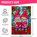 Valentines Gnomes House Flag 28x40 Inch Double Sided Outside, Stained Glass Valentines Yard Flag for Anniversary Wedding Outdoor Decoration
