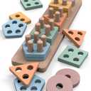 GOPO TOYS Montessori Toys for 1+ Year Old – Wooden Shape Sorter & Stacking Puzzle – Toddler Learning, Fine Motor Skills & Developmental Toy for Boys & Girls