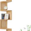 Bamboo 4-Tier Corner Shelf Natural Rattan Floating Corner Shelves Wall Mount Shelves for Living Rooms, Bedroom, Office (02-Bamboo)