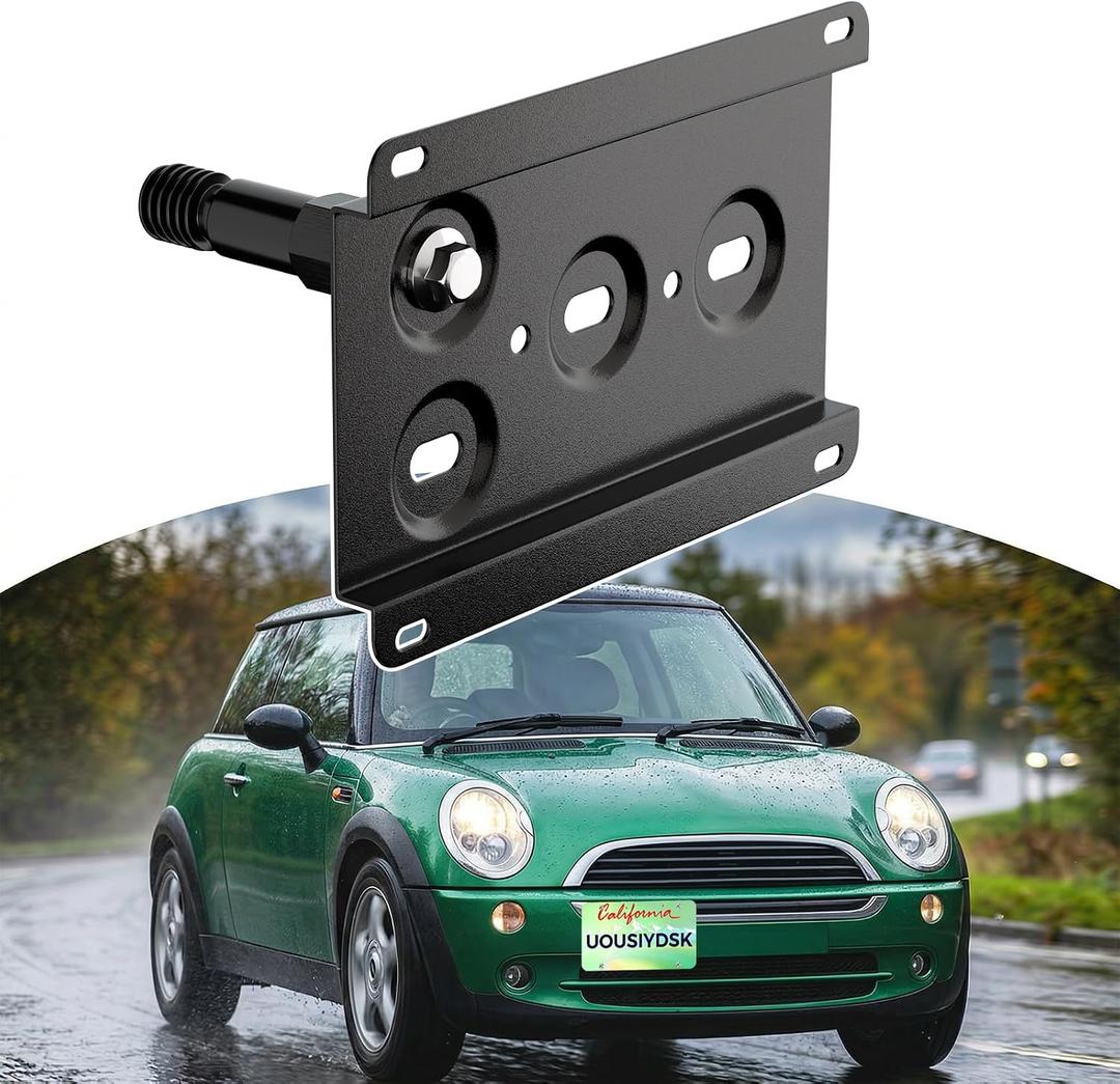 Front License Plate Bracket Compatible with Mini Cooper R50 R52 R53 R55 R56 R57 R58 R59 2002-2014 No Drill Tow Hook License Plate Holder, Car Tag Frame, Bumper Relocator Adapter Kit