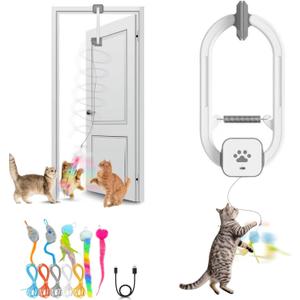 Automatic Rechargeable Cat Teaser, Door Mount Hanging Interactive Cat Toy, 360 Spinning & Irregular Jumping Motion Modes, Smart Electric Cat Exercise Toy for Indoor Cat Self Play, Grey