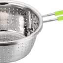 Stainless Steel Perforated Colander Strainer with Long Green Handle Sieve Sifters Use for Kitchen Food Pasta Noodles Spaghetti Vegetables Silver - 7.9inch