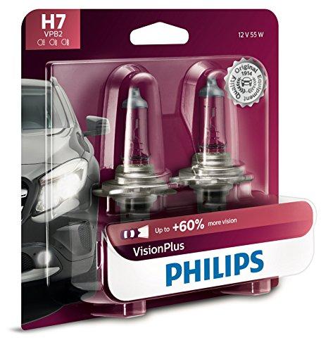 Philips Automotive Lighting H7 VisionPlus Deluxe Upgrade Automotive Replacement Headlight Bulb, Fits Select High Beam, Low Beam, or Fog Positions (Pack of 2)