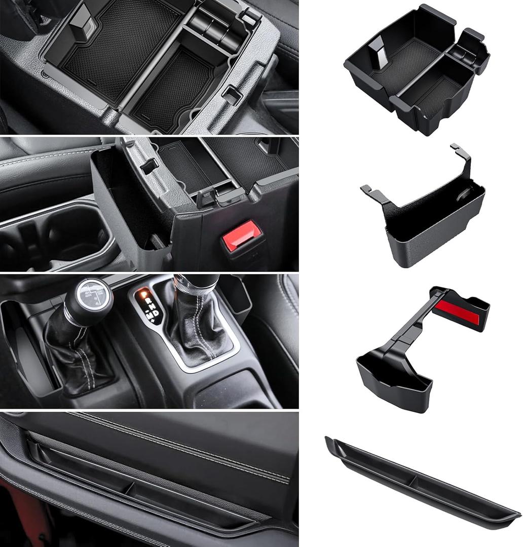 4PCS Center Console Organizer for 2024 2025 2026 Jeep Wrangler JL JLU 4XE and Gladiator JT Accessories Gear Shift Side Tray Organizer,Hanging Armrest Storage Box